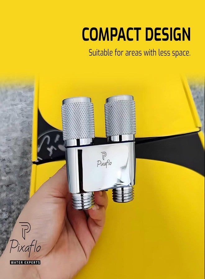 Pixaflo Compact Brass 2 Way Angle Cock | 2-in-1 Angle Valve with Wall Flange | Chrome Finish For Bathroom, Toilet, Wash Basin - Image 3